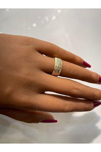 Üresinler Kuyumculuk 8mm Beyaz Altın Detaylı Alyans 14 Ayar