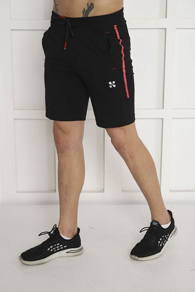 NEED LİFE Men's Black Cotton Shorts - Regular Fit, Elastic Waist, Back Pocket and Print Detail