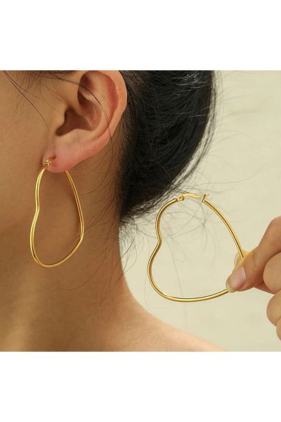 DEMOKAN Heart Earrings Thin Hoop - Women