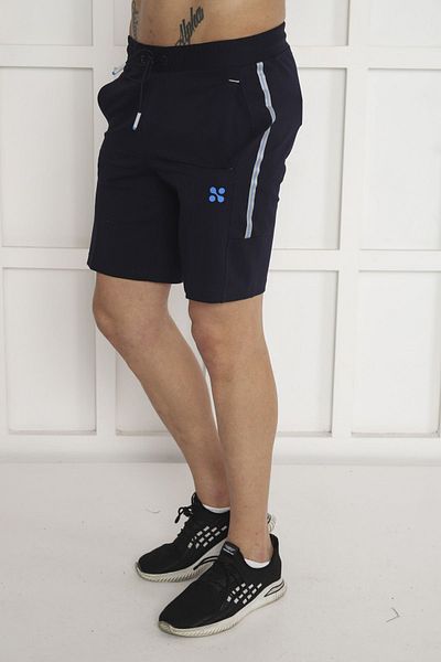 NEED LİFE Navy Blue Men's Cotton Shorts - Regular Fit, Elastic Waist, Back Pocket, Print Detail