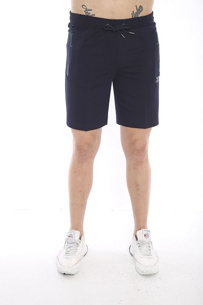 NEED LİFE Navy Blue Men's Shorts - Cotton Pockets, Zippered Waist, Green Print Detail