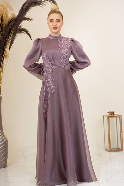 Surikka Rain Detailed - Draped Bead Embroidered Evening Dress