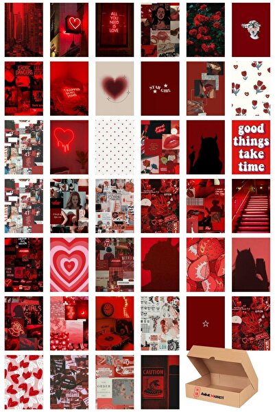 Anime Marketi Kırmızı Estetik Duvar Poster Seti - Red Color Temalı Poster Set...