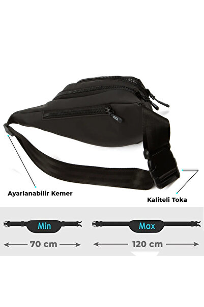 willpolo Siyah Vegan  Deri Su Geçirmez Kumaş Özellikli Unisex Bel Ve Omuz Çantası  Body Bag Freebag