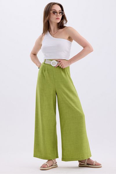 MD trend Linen Blended Loose Summer Trousers - Women's, Belt and Elastic Waist