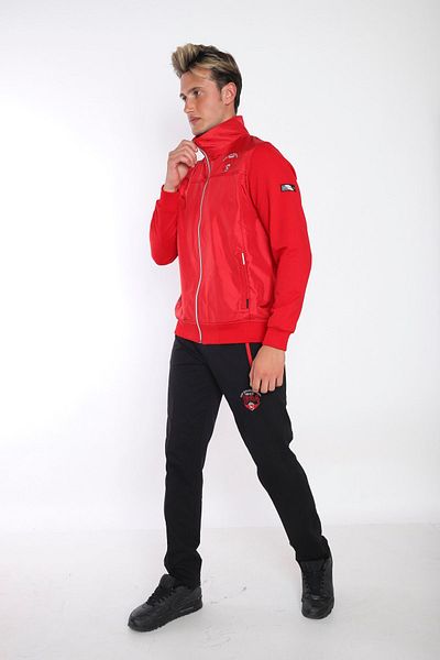 NEED LİFE Men's Red Black Comfortable Fit Stand Collar Quilted Embroidery Detailed Tracksuit Set