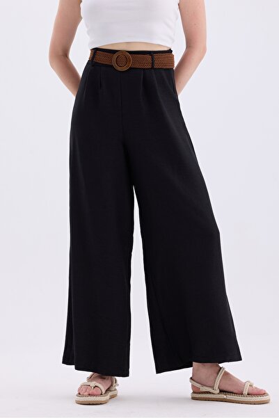 MD trend Linen Blended Loose Summer Trousers - Women's, Belt and Elastic Waist