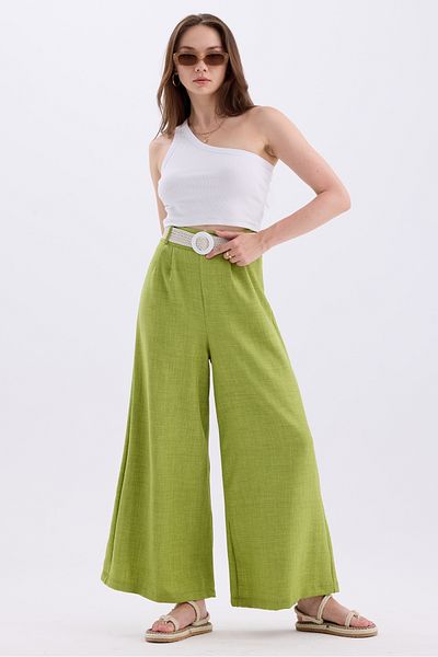 MD trend Linen Blended Loose Summer Trousers - Women's, Belt and Elastic Waist