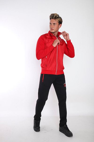 NEED LİFE Men's Red Black Comfortable Fit Stand Collar Quilted Embroidery Detailed Tracksuit Set