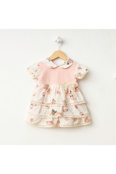 For My Baby فستان أطفال بأكمام قصيرة وياقة فو بيبي