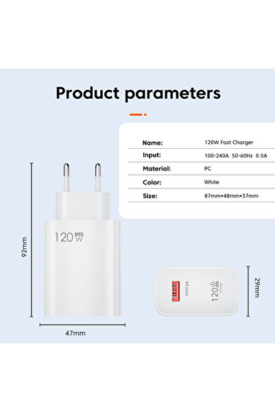 Xiaomi 120W GaN USB Turbo Hızlı Şarj Cihazı Başlık + 6a Kablo