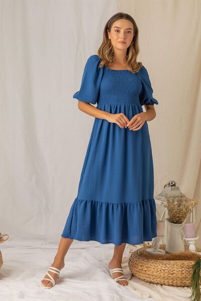 KaSheHa Saks Kare Yaka Gipeli Balon Kol Bodrum Uzun Elbise