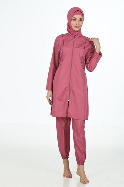 Fantasy Solid Color Full Covered Zip Parachute Fabric Hijab Swimsuit Oversize 3370B
