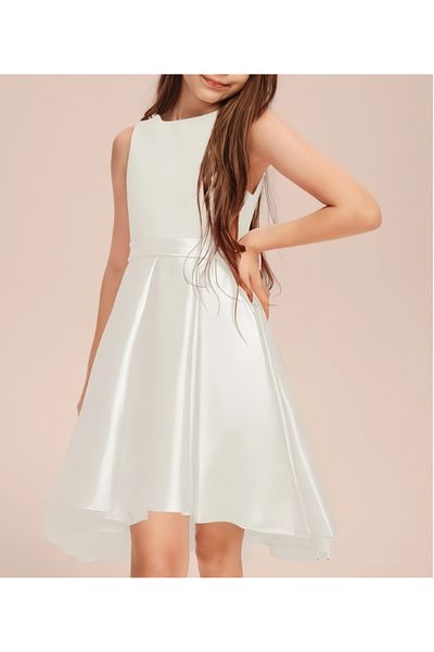 nsmkidslife Ecru Short Asymmetrical Girl's Dress - for Birthday Prom and Graduation
