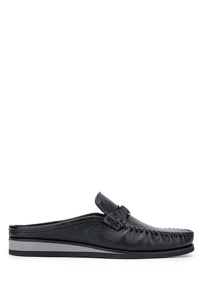 Tamer Tanca Genuine Leather Black Men's Flat Slippers