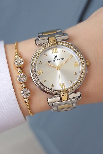 Daniel Klein New Model Steel Bracelet Jewelled Gold/Metallic Women's Wristwatch