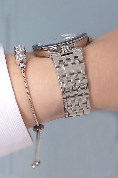 Daniel Klein New Model Cut Glass Steel Bracelet Metallic Women's Wrist Watch - Zircon Stone Bracelet