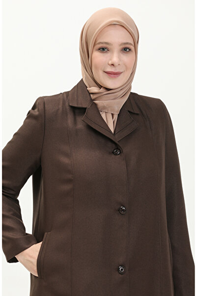 sefamerve Plus Size Buttoned Lined Top Coat 0422-05 Brown