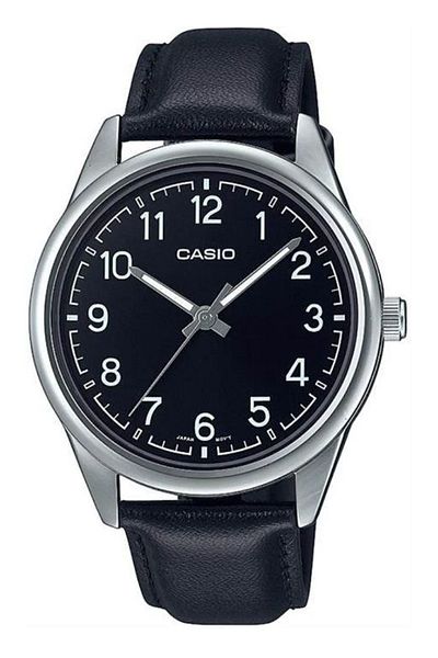 Casio Black Dial Men's Wristwatch with Black Leather Strap