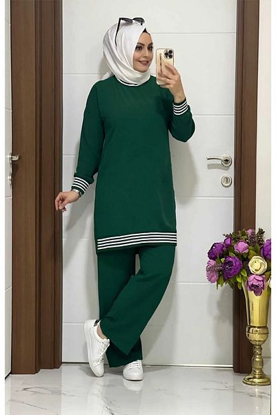 MÇmoda Rib Detailed Hijab Top and Bottom Set with Aerobin Fabric