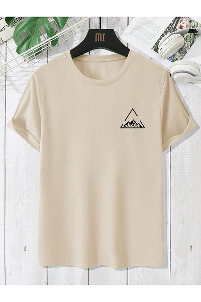 Boi Prisma Mountain Printed Minimal T-Shirt - Oversize Crew Neck Καλοκαιρινό χτενισμένο βαμβακερό μπλουζάκι