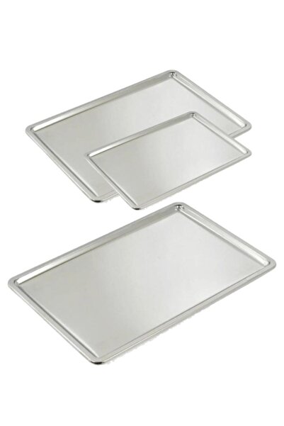 abnturk Paslanmaz Çelik Servis Sunum Tepsisi 30x20cm Pastane Tepsi Yaşam Boyu...