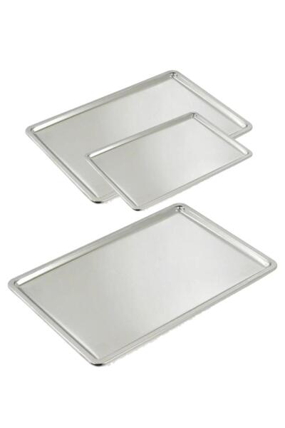 abnturk Paslanmaz Çelik Servis Sunum Tepsisi 40x25cm Pastane Tepsi Yaşam Boyu...