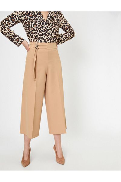 Koton Cropped Trousers with Contrast Waist Detail