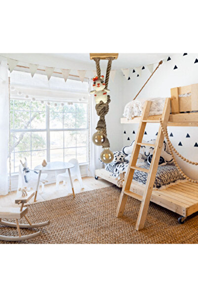 NzrWood Dekoratif Ahşap Rozanslı 2'li Jut Halatlı Çocuk Odası Avize