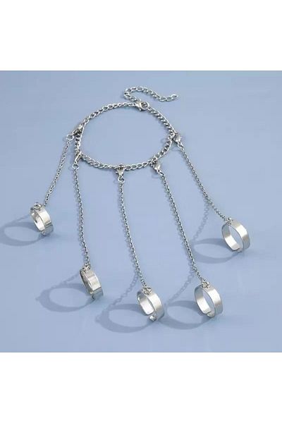 Köstebek 5 Pieces Silver Ring with Bracelet