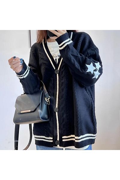 Köstebek Taylor Swift Style White Stripe Detail Oversize Cardigan