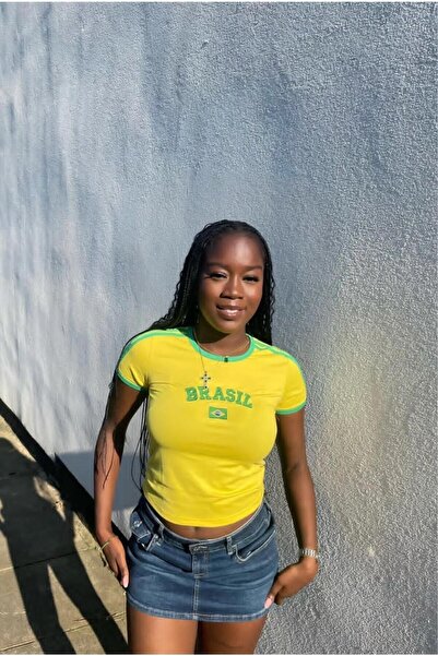 Köstebek Κίτρινο με πράσινη ρίγα Brasil κοντομάνικο μισό μπλουζάκι