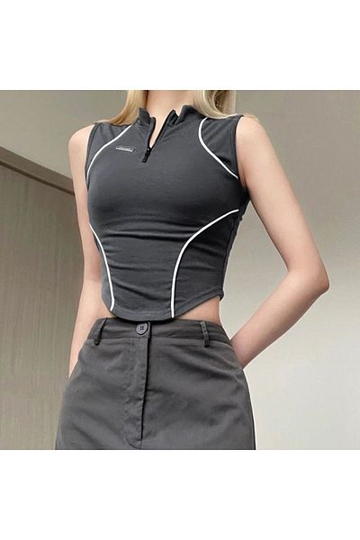 Köstebek Smoked Half-Throat Zipper Detailed Strappy Crop