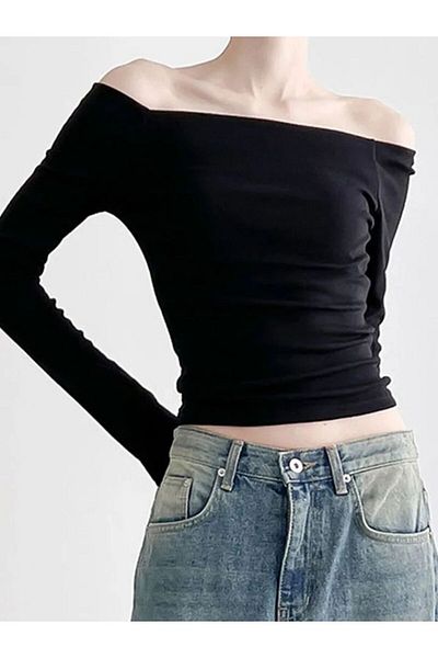 Köstebek Body de bază cu mânecă lungă pe jumătate negru