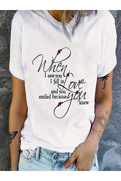 CLASSY.MODA تي شيرت نسائي من جيرسي واحد - تي شيرت أبيض مطبوع كبير الحجم بياقة...