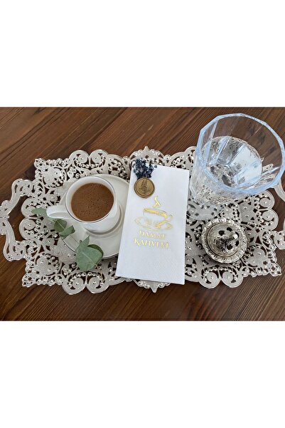 kidspartim قطعة واحدة من منديل النادل القهوة المختوم بالزهور البيضاء - ذهبي مذهب