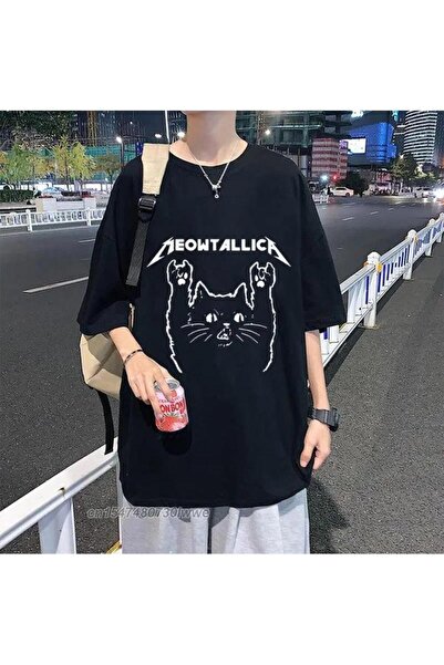 Köstebek تي شيرت أسود ميتاليكا أنجري كات للجنسين