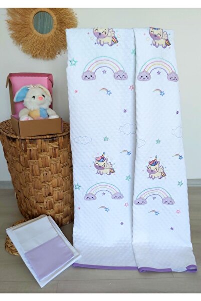 mellowbabystore %100 Pamuk Lila Unicorn Desenli Ince Biyeli Bebek Pike Takımı