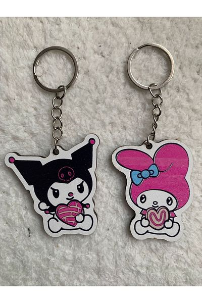 İYİ MODA 2 Pieces Kuromi and My Melody Wooden Keychain