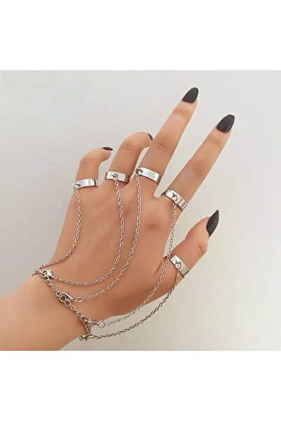 Köstebek Bileklikli 5 li Silver Yüzük