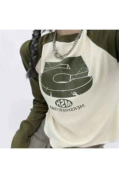 Köstebek Μακρυμάνικο μισό μπλουζάκι Khaki Beige Raglan Hsm 5