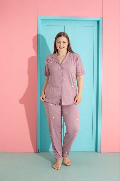 Pijamoni طقم بيجامة لوكس بأزرار من الخيزران الحريري ميلان مقاس كبير (جديد)