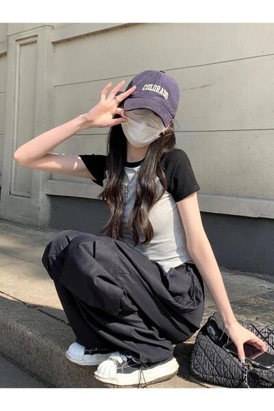 Köstebek Gray Black Basic Short Sleeve Bodysuit