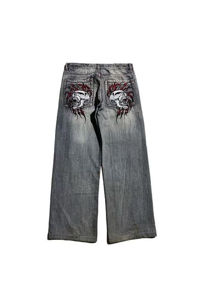 Karakedi Φαρδύ Unisex Τζιν - Κρανίο, Κεντημένο στην πίσω τσέπη, Πλένεται