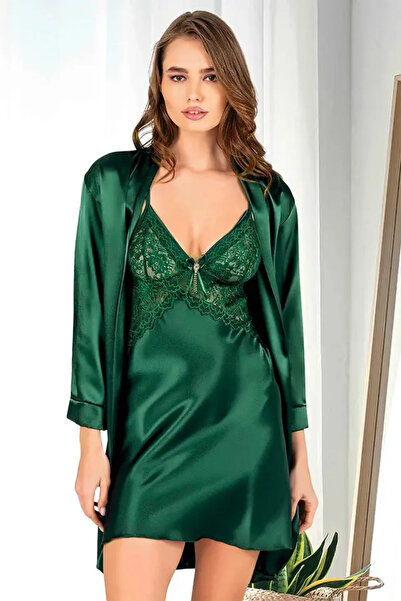 Viselya Saten Gecelik Sabahlık Takım