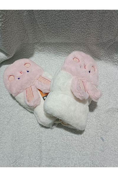 Blotch Winter Rabbit Detail Baby Plush Neck Strap Gloves