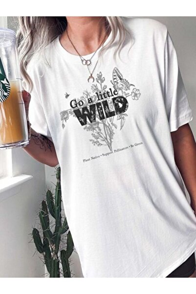 CLASSY.MODA تي شيرت نسائي من جيرسي واحد - تي شيرت أبيض مطبوع كبير الحجم بياقة...