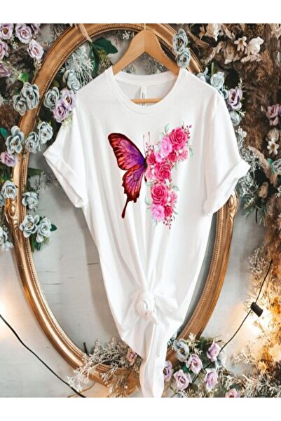 CLASSY.MODA Γυναικείο T-Shirt Single Jersey - Λευκό εμπριμέ μπλουζάκι με κοντ...