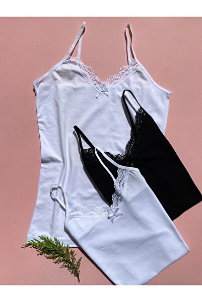LEYNA BUTİK V-подібний виріз, бретельки, бавовна та мереживо, 3-компонентний ...