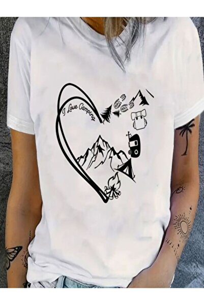 CLASSY.MODA Γυναικείο T-Shirt Single Jersey - Λευκό εμπριμέ μπλουζάκι με κοντ...